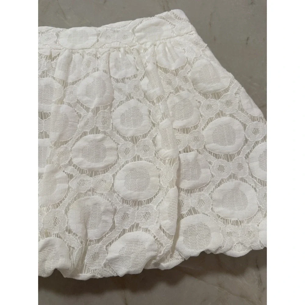 rina Turk White Textured Geo Geometric Lace Bubble Hem Mini Skirt Size 4